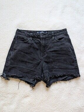 EUC Hollister Curvy High Rise Slim Straight Black Denim Frayed Hem Shorts